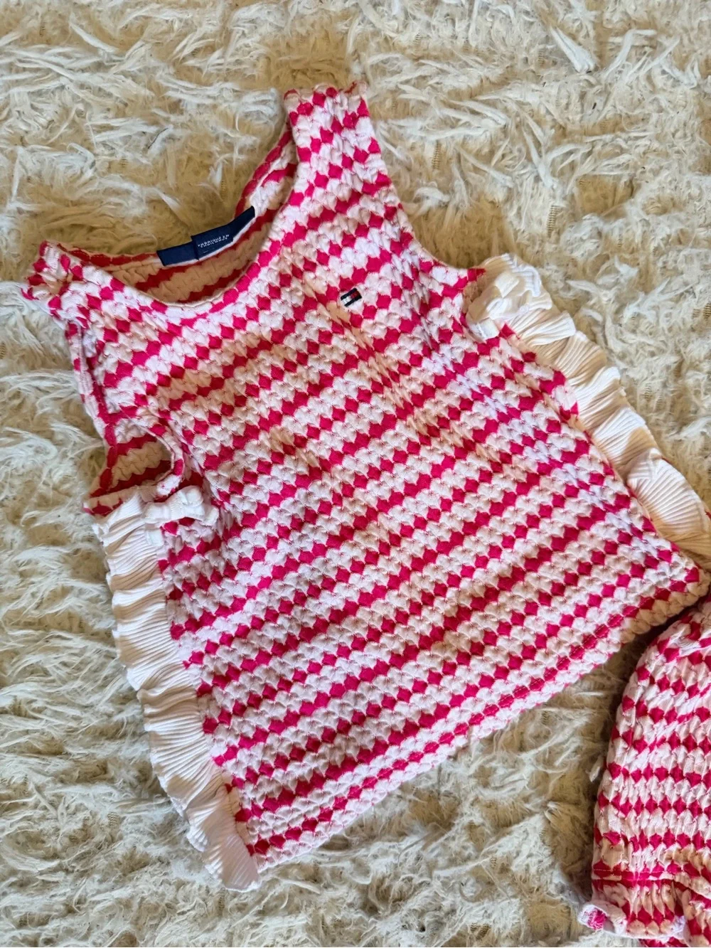 Tommy Hilfiger Pink and White Striped Girls Knit Tank Top & Shorts Set Size 4T